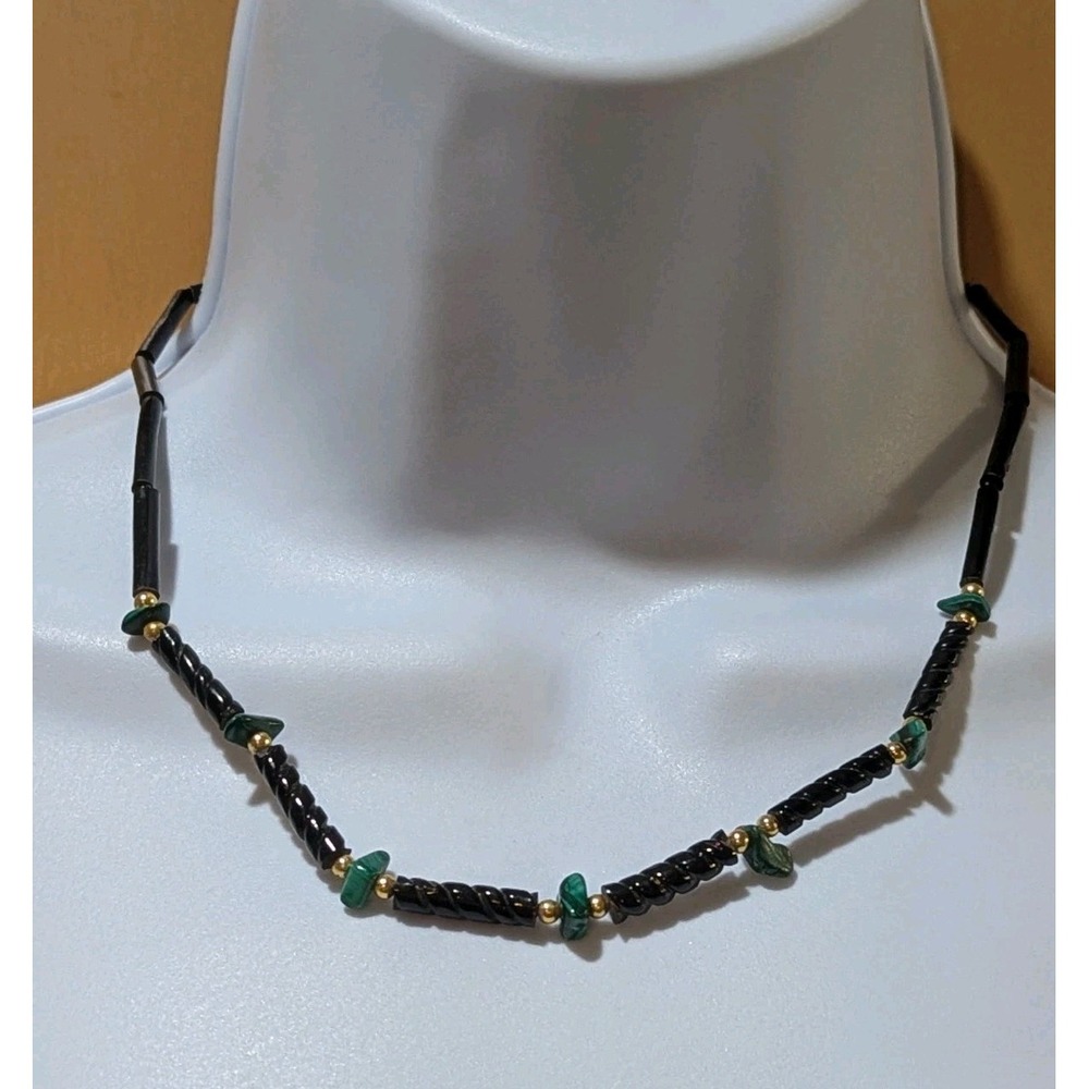 Beautiful And Classy Black and Turquoise Beaded Strand Necklace 18 Inch